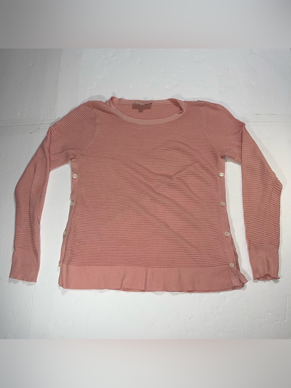 LOFT Pink Sweater with Buttons Up The Sides Women’s Size Large Ann Taylor Preppy